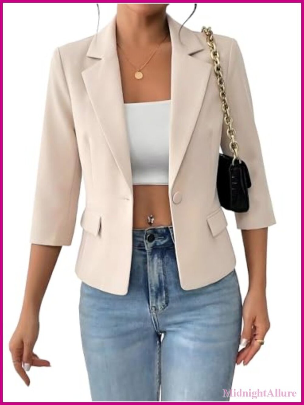 Womens 3/4 Sleeve Blazer Lightweight Slim Fit Business Casual Jacket Work